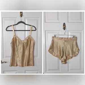 Vintage 80s St. Michael Marks & Spencer Gold Satin Cami/Shorts Set - RARE SET